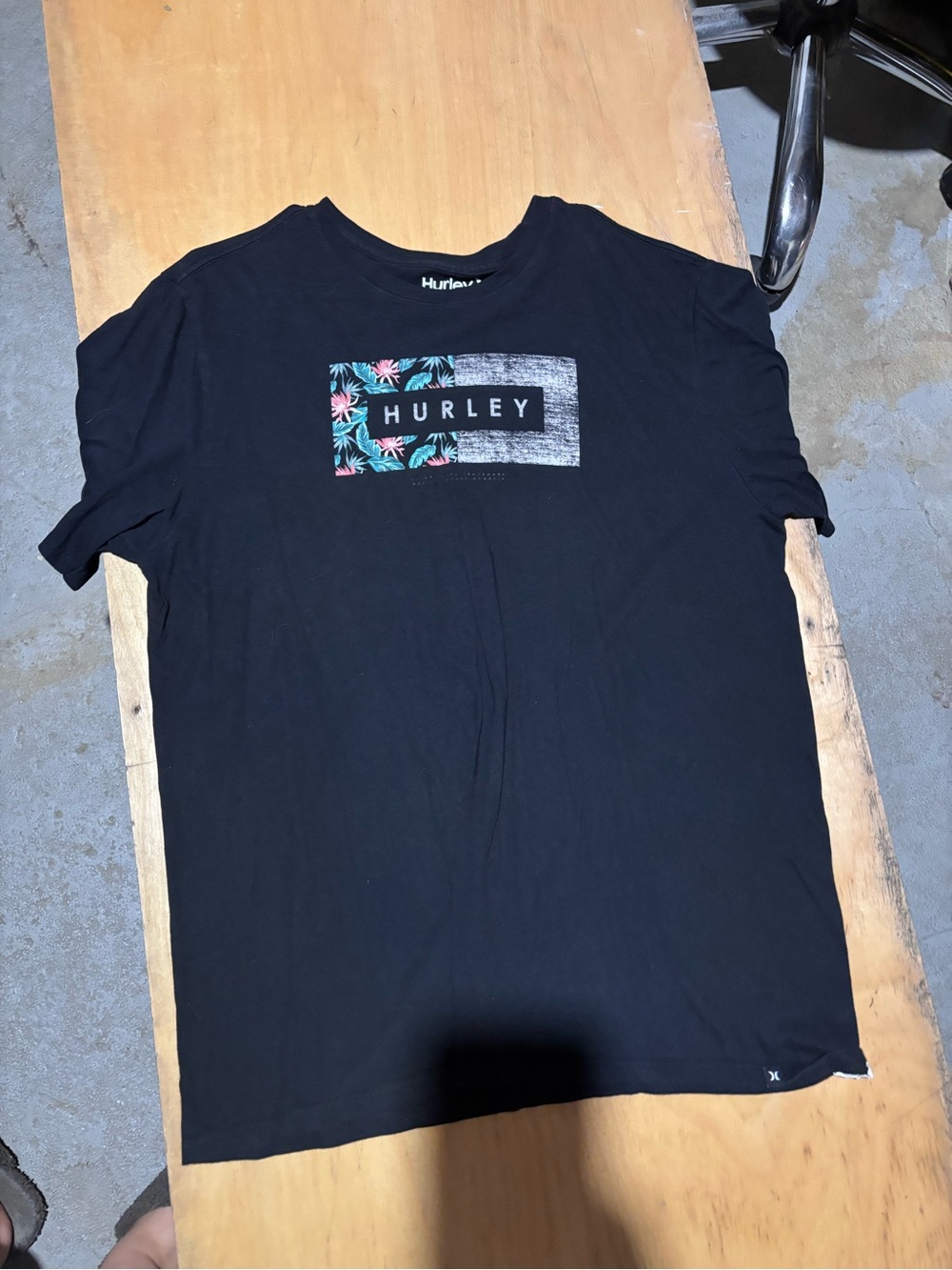 Hurley Black Tee with Tropical Logo Accent
